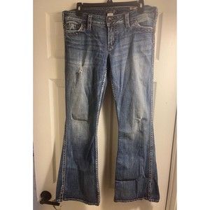 Silver Jeans Womens Size 31x28 Frances Blue Denim Bootcut Distressed Flare Leg